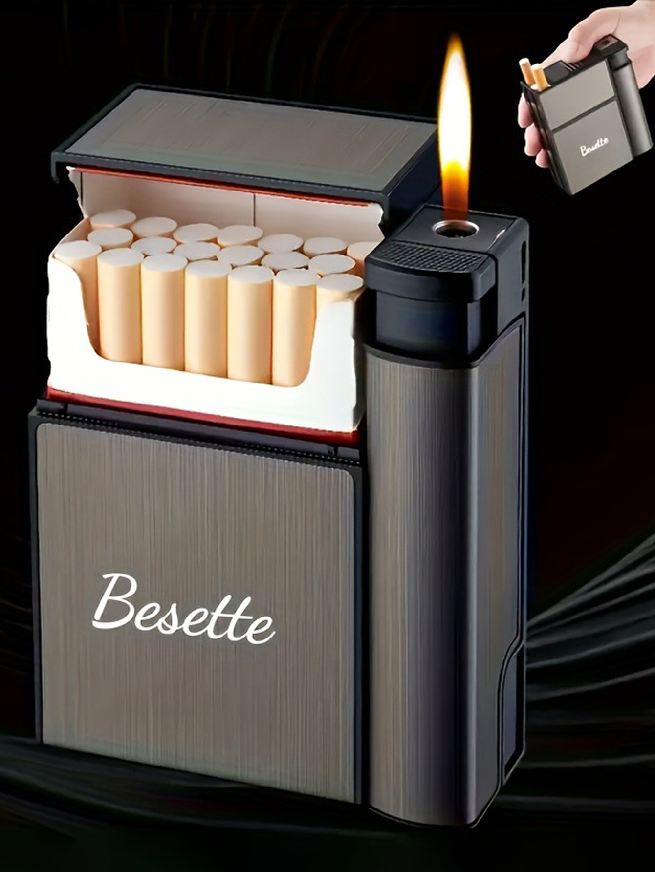 Customizable Text Portable Automatic Cigarette Case Unisex Design with Integrated Lighter Durable Plastic with Textured Metal Finish